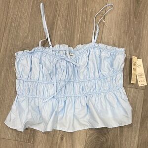 New Light Blue peplum Cami Ruffled Spaghetti Strap crop Top size XL